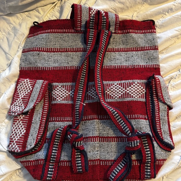 MLB Boston Red Sox Sports Fan Mexican Baja Woven Backpack Red Navy & White - Picture 2 of 5